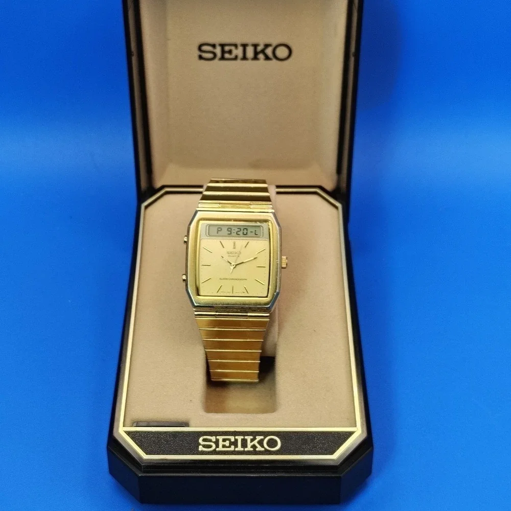 Vintage‎ 1984 Seiko H557-5319 Ana-Digi Dual Time Chronograph Mens Quartz Watch